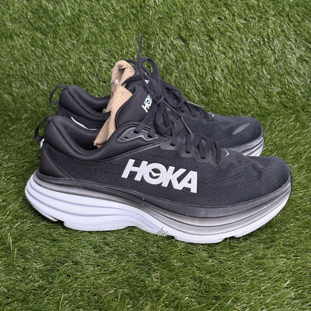 Hoka One One Bondi 8 Womens Road Running Shoes 9 B Black White 1127952 BWHT